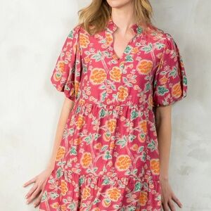 THML Vibrant Pink and Orange Floral Top